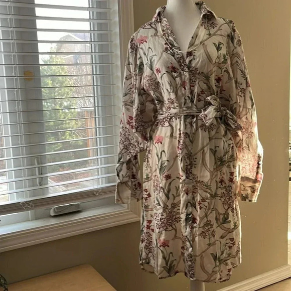 [M]Johanne Ortiz xH&M Designer White Orchid Linen Button Down L/S Shirt Dress - Picture 4 of 16